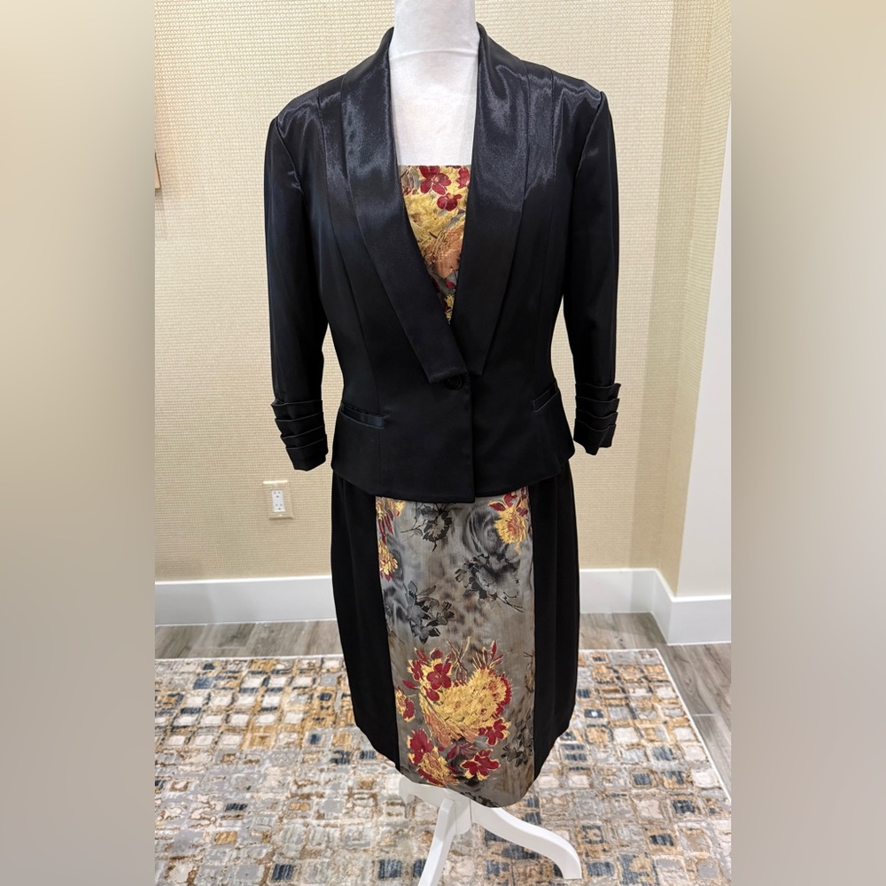 Aisha, Elegant Floral Patchwork Dress with Jacket, size jacket 8, dress 10